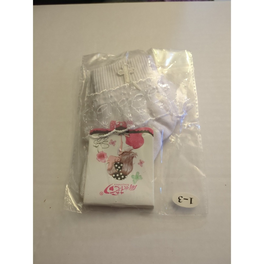Little‎ Girl White Lace Socks With Cross Sz 1-3